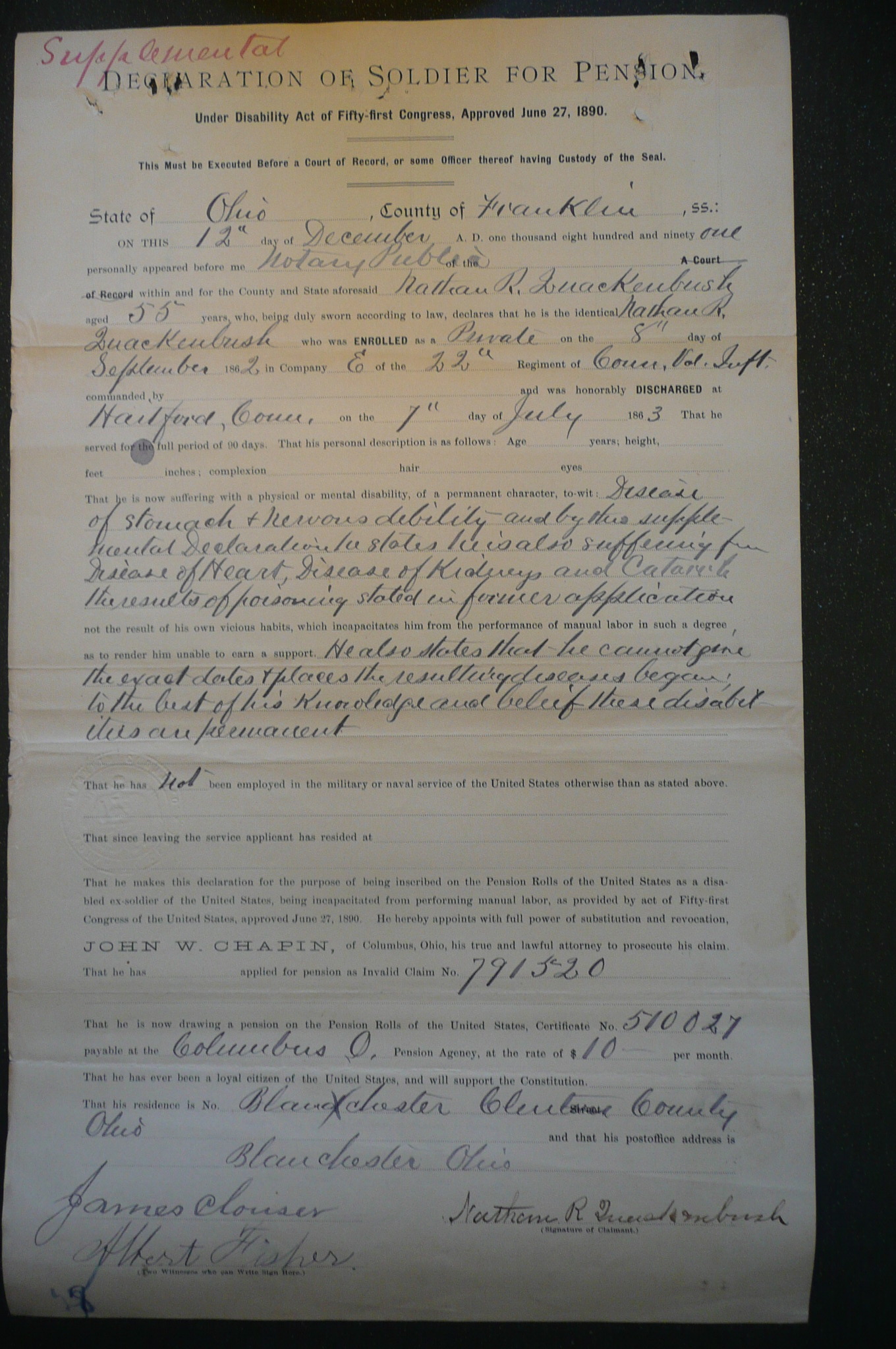 Soldier's Pension Declaration Supplement