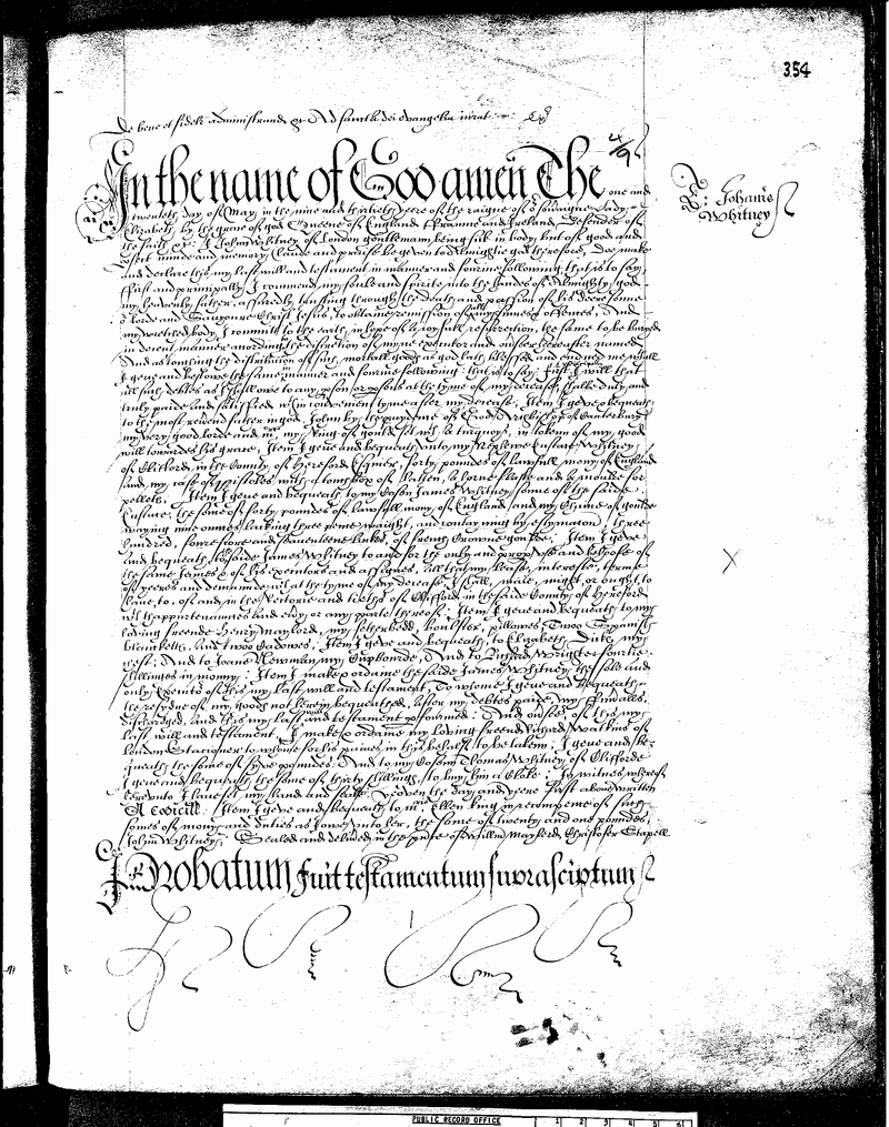 Will of John Whitney of London 1597 Page 1.png