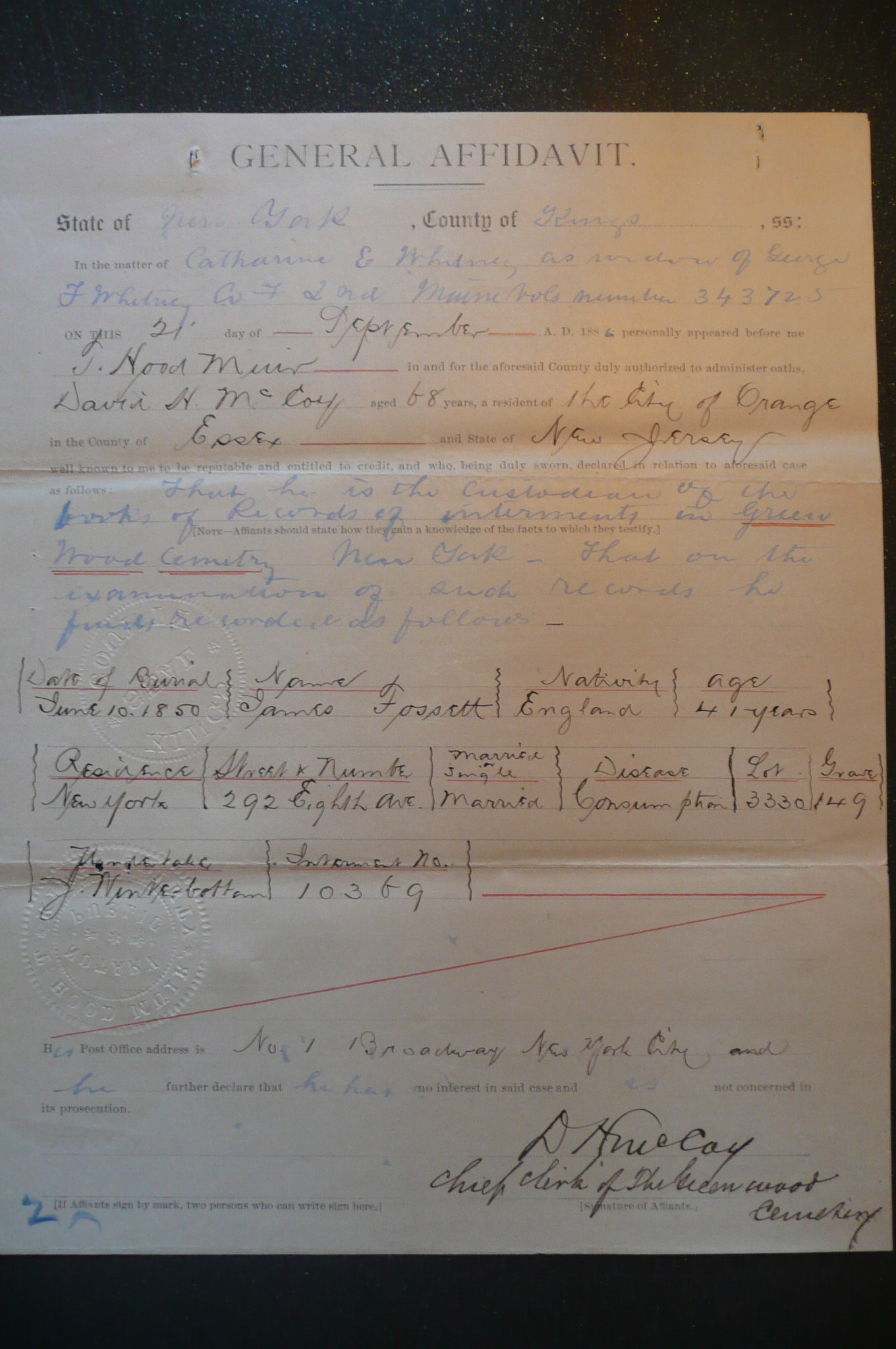 James Fossett Burial Record