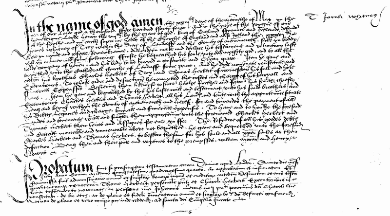 Will of James Whitney of Troy 1544 Page 1.png