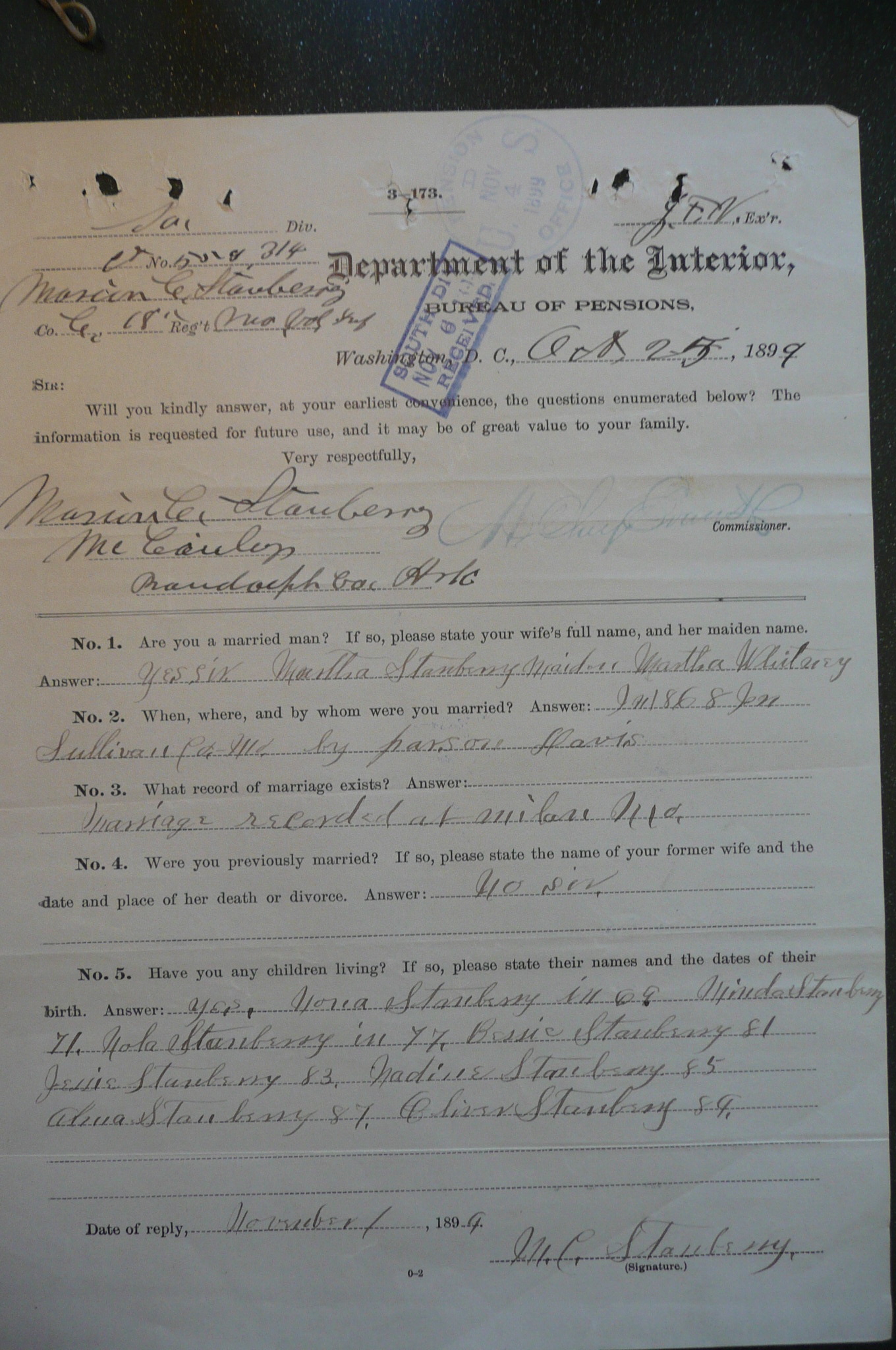 Reply to Inquiry, 1899