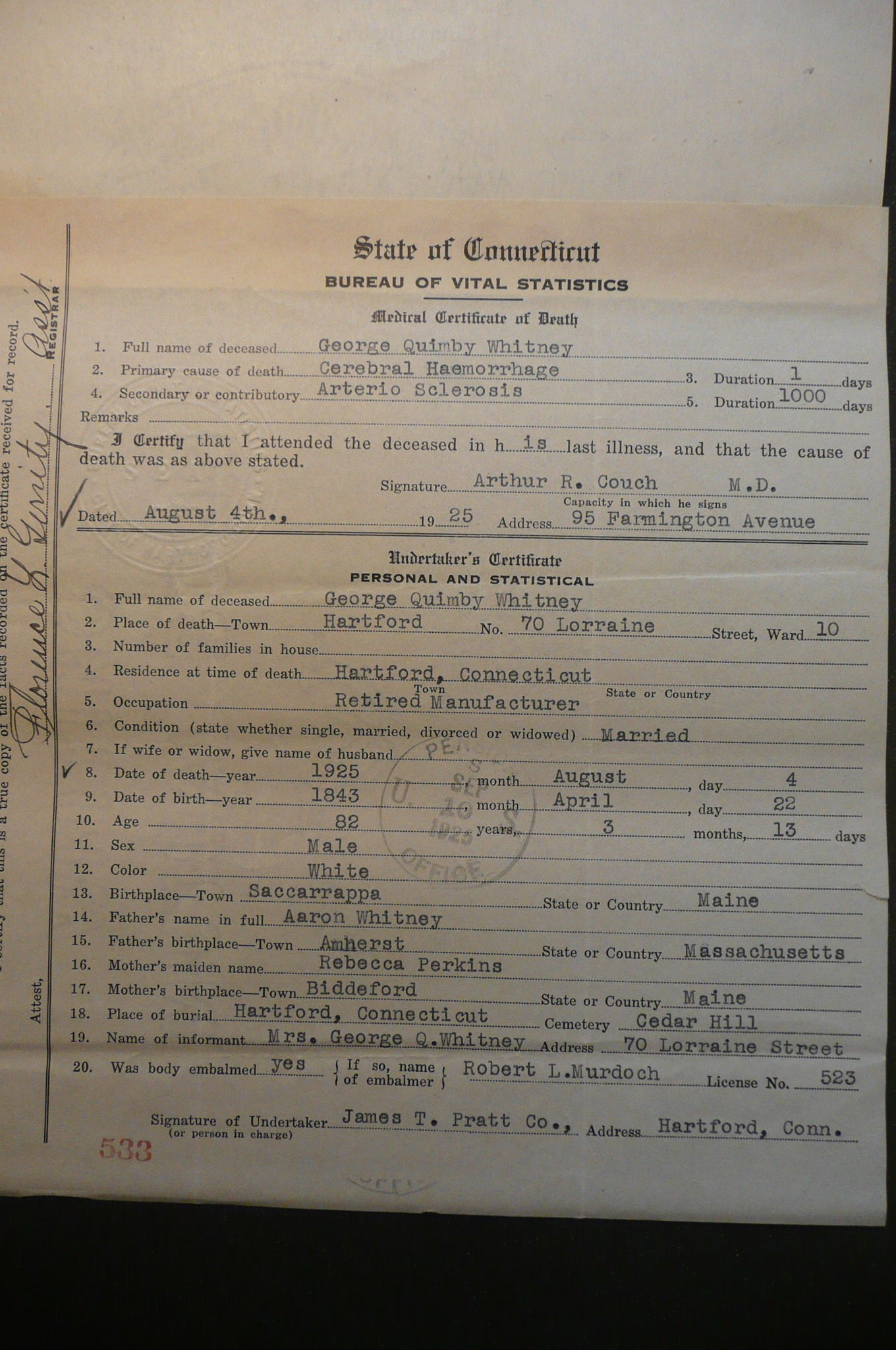 Soldier's Death Certificate