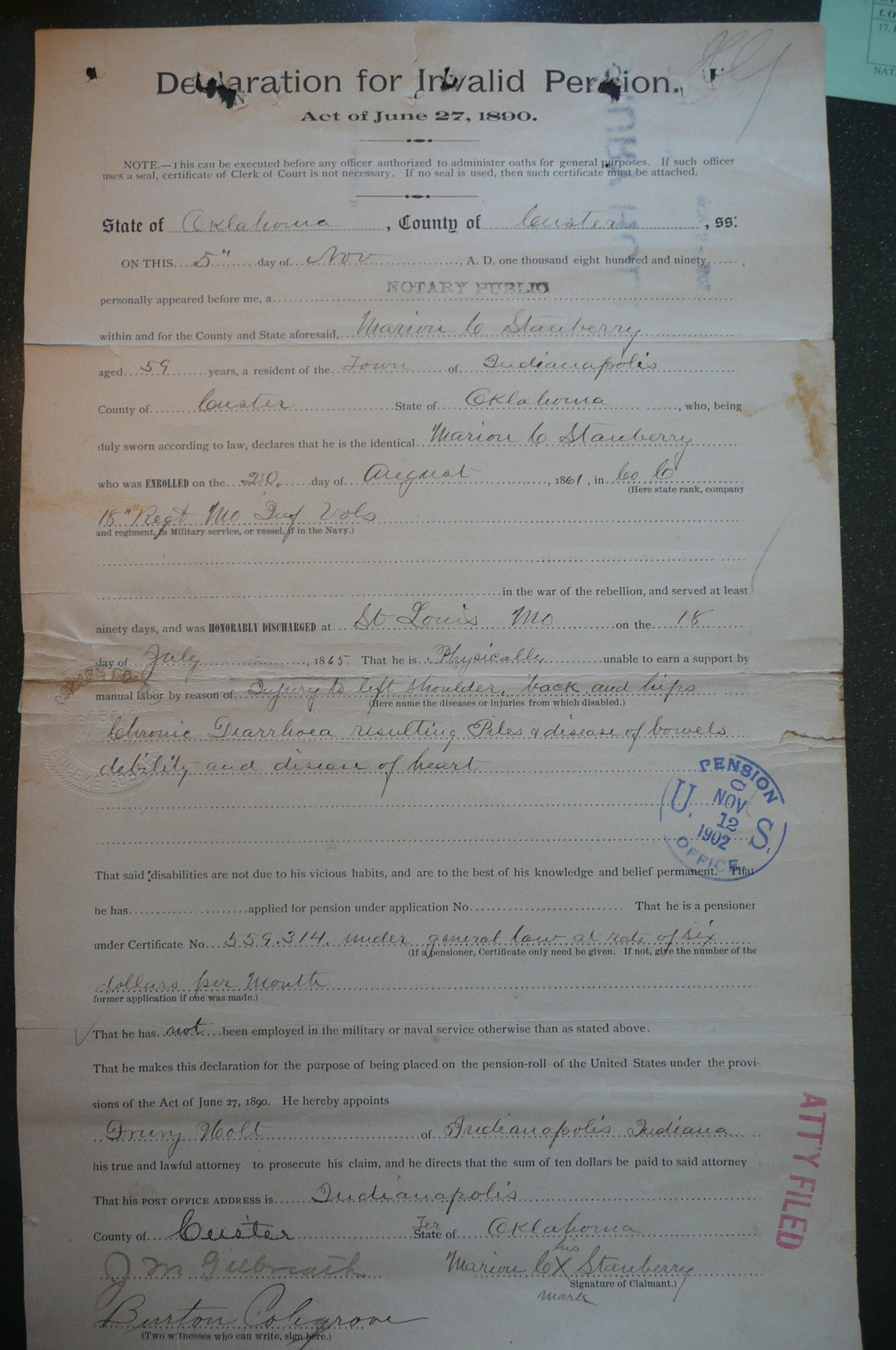 Soldier's Pension Application, 1890