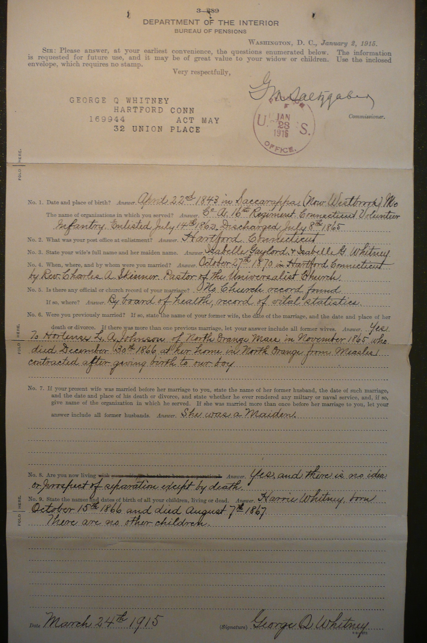 Reply to Inquiry, 1915