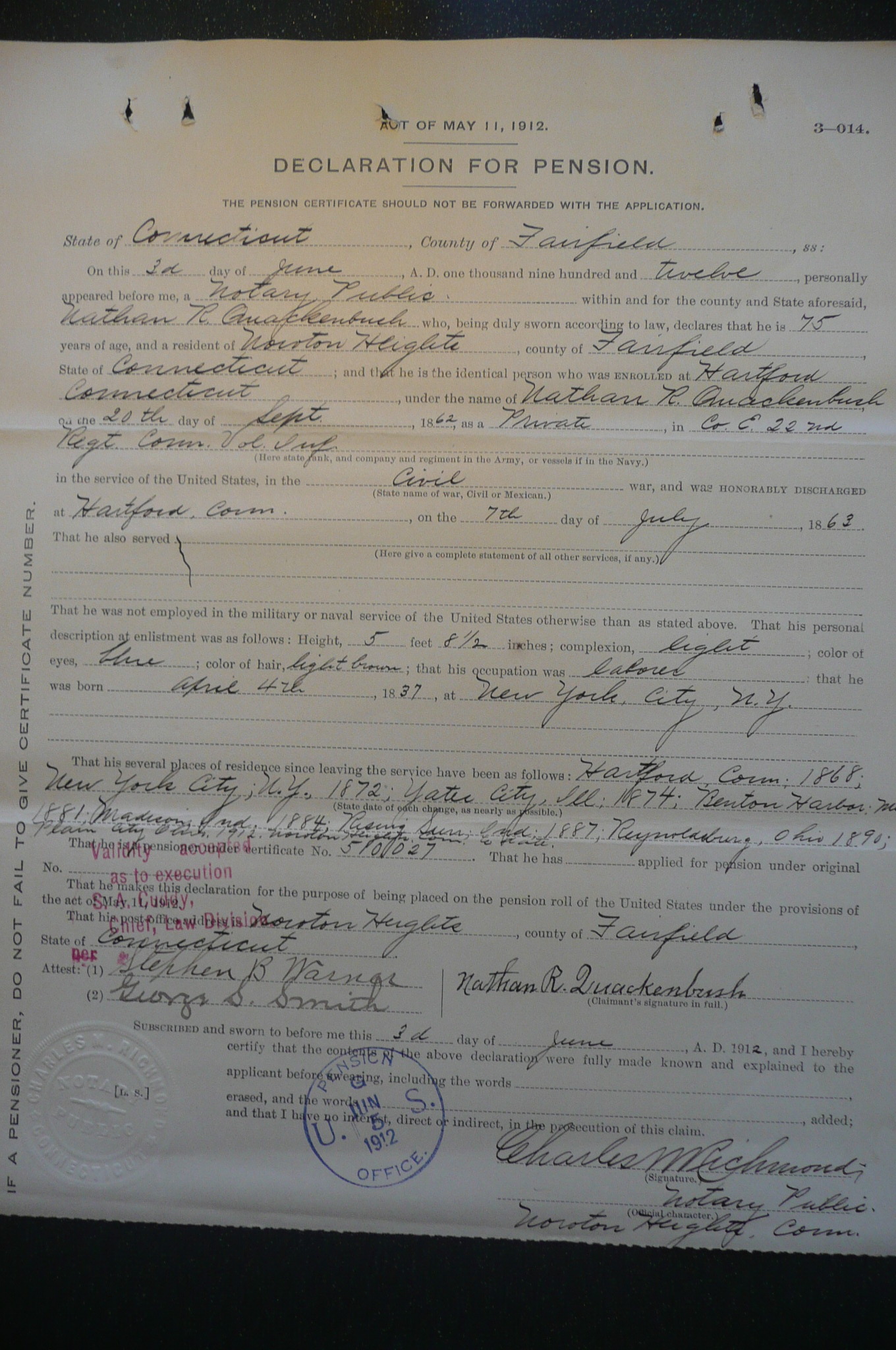 Pension Declaration, 1912